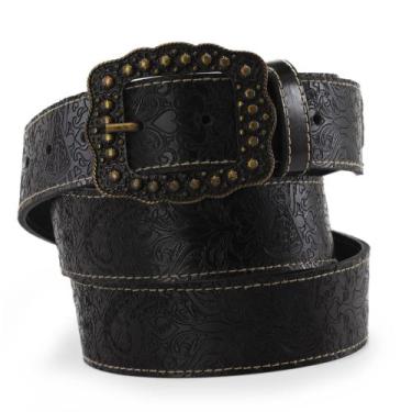 Imagem de Cinto Country Masculino Feminino Trabalhado Couro Estampa Floral Nossa