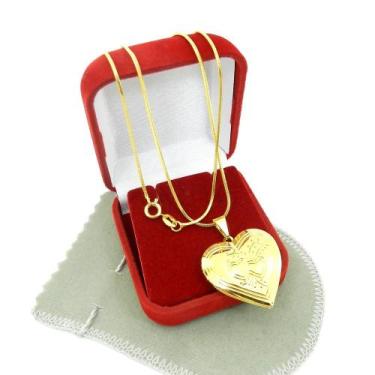 Imagem de Corrente Feminina 40/45cm 1mm Coração Relicario Folheado Ouro 18k CR34