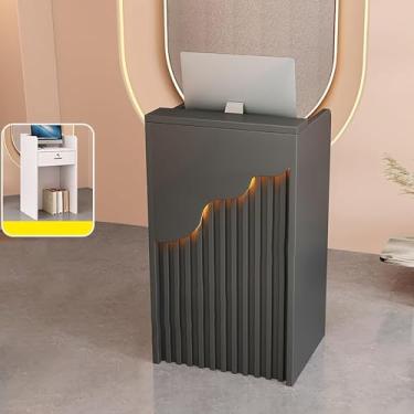 Imagem de Mesa de recepção, balcão de varejo para caixa de compras, mesa de recepção de varejo, mesa de boas-vindas moderna, com luzes e gavetas com trava, para salão, recepção, escritório, supermercado, cinza