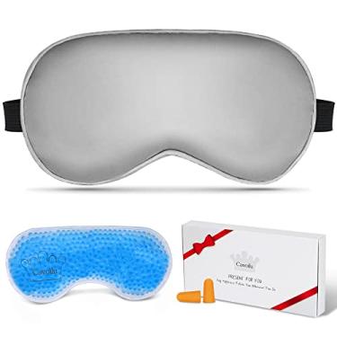 Imagem de Cavoilu Máscara de dormir com máscara de gel refrescante, máscara de seda para dormir, máscaras quentes e frias, máscara de dormir para olhos vendados para viagens de escritório em casa, ioga, meias