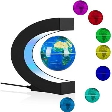 Imagem de Globo Terrestre Magnetico Flutuante Giratorio Em Forma de C Antigravitacional Azul