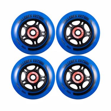 Imagem de Rollerex VXT500 85A Inline Skate Wheels (4-pack w/bearings, spacers & washers) (Size & Color Options) -Indoor Outdoor- Intended for Roller Blade Wheel Replacement (76mm, Deep Sea Blue)
