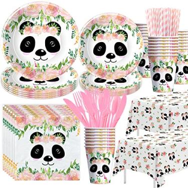 Imagem de HIPVVILD Panda Party Supplies, Panda Birthday Party Decorations For Girls, Panda Plate, Cup, Napkin, Tablecloth, Cutlery, Straw, Panda Party Decorations Tableware For Birthday & Baby Shower | Serve 24_AB