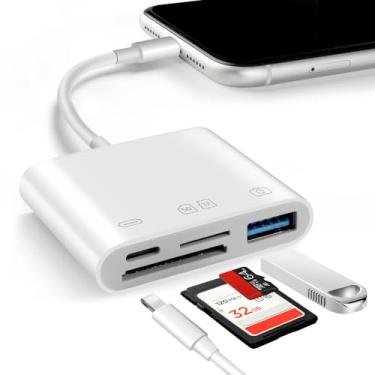 Imagem de Doumsic Leitor de cartão SD para iPhone e iPad, adaptador para câmera digital para telefone, leitor de cartão de memória para iPhone, adaptador USB para Lightning, com porta de carregamento