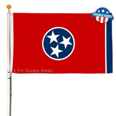 Imagem de Bandeira do estado do Tennessee com 3 camadas de 2 x 3 pés 150D poliéster dupla face resistente ao ar livre cores vivas com cabeçalho de lona durável e 2 ilhós de latão