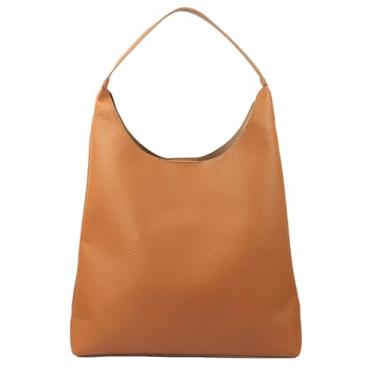 Imagem de Bolsa de couro vegano 2024 outono inverno bolsa de ombro grande minimalista retrô balde trabalho viagem textura lichia bolsa de mão, Marrom