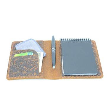 Imagem de JJNUSA Compatível com Rocketbook Mini Capa Smart Business feita à mão de couro genuíno envelhecido para porta-cartões, mini flor de 8,9 cm x 14 cm
