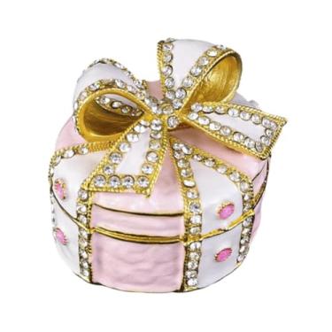 Imagem de simhoa Bowknot caixa de jóias caixa de armazenamento de jóias decorativa lembrança anel caixa de jóias com dobradiça organizador de jóias para casa mesa, Rosa