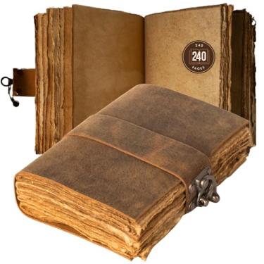 Imagem de Diário de couro vintage – fecho de fecho, diário de livro de sombras, diário de grimório, diário de bruxas, diário vintage 240 páginas papel antigo de borda de convés