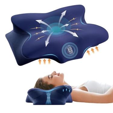 Imagem de Travesseiro cervical de espuma viscoelástica para pescoço e ombro, travesseiro cervical ergonômico para dormir, travesseiros refrescantes de suporte de pescoço para dormir de barriga nas costas,