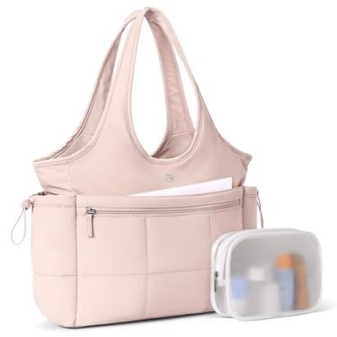 Imagem de BOSTANTEN Bolsa feminina acolchoada e leve para viagem com zíper, rosa, Large, Bolsa feminina acolchoada com zíper para viagem, trabalho, academia