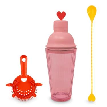 Imagem de ban.do lindo conjunto de bar com shaker, coador e colher, conjunto de coqueteleira, kit de bartender, acessórios para barman, coração