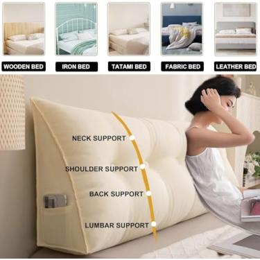 Imagem de CFLNYC Reading Pillow Triangular Wedge Reading Pillow with Side Pockets, Lumbar Support Pad, Soft Breathable Reading Backrest(Beige,24"/60cm)