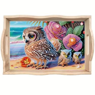 Imagem de ShuoBeiter DIY Diamond Art Tray with Handle Diamond Art Painting Plate Creative Design Handmade Wooden Tray Mosaic Making 7.8x11.8 Inches（S17)