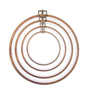 Imagem de Zuaooz Conjunto de 4 Bastidor de Bordado - Aro Decorativo para Ponto Cruz, Moldura de Madeira Imitada, Kits de Bordado À Mão Circulares para Costura Artesanal (4 Tamanhos Diferentes)