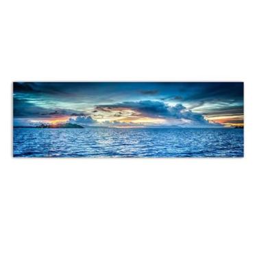 Imagem de RKGHDCX Arte de parede em tela de edifícios famosos imagens paisagens - céu azul lago pôster e impressões - pinturas panorâmicas impressas em tela - imagens de parede para sala de estar 50 x 150 cm