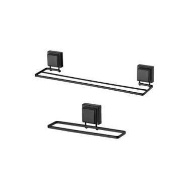 Imagem de kit lavabo banheiro preto fosco ventosa 02 peças Future porta toalha b