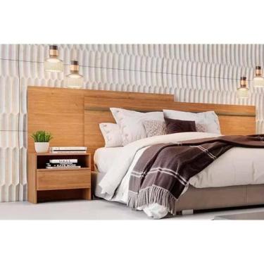 Imagem de Painel Cama Box Madeirado Casal  Com 2 Mesas E 2 Gavetas Cumaru  Horizonte