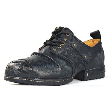 Imagem de OSSTONE Botas de motocicleta masculinas modernas com cadarço de couro Chukka botas casuais chuteiras de metal OS-6015-3-A-US-R metal preto, Metal preto, 46