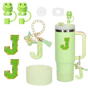 Imagem de Liangang Conjunto de 8 peças de acessórios de copo verde para Stanley 850 g 1,134 g, incluindo bota, tampa à prova de derramamento, 2 peças de capa de canudo Stanley e 2 peças de letras adesivas