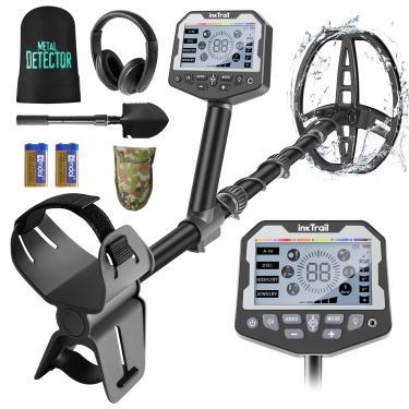 Imagem de InkTrail Detector de metais para adultos profissionais, detectores de metais pontuais com bobina de pesquisa à prova d'água de 28 cm para detecção de ouro, maior precisão, visor LCD maior, 5 modos,