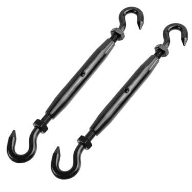 Imagem de Antrader Esticador e gancho de tensor, 2 peças M10 gancho duplo tensor de cabo tensor de aço inoxidável tensor preto para tensão de corda de fio