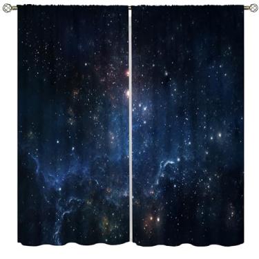 Imagem de Cortinas blecaute escurecimento espaço céu cósmico estrelas na galáxia nebulosa cosmos isolamento térmico varão bolso cortinas para janela para quarto de crianças sala de estar 106 x 113 cm