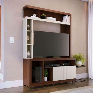 Imagem de Estante para TV Até 50 Polegadas Elba 2 Portas Nogueira Real/Off White Matte - Colibri