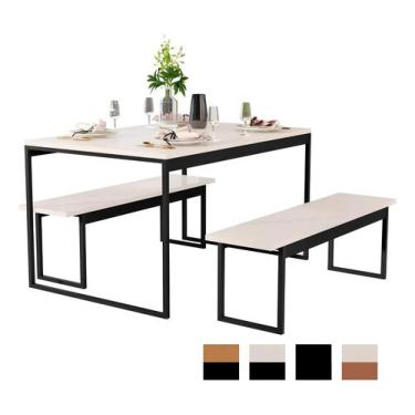 Imagem de Mesa Cozinha 2 Bancos Industrial Retangular 120x80 Pé Metal - QRV Shop
