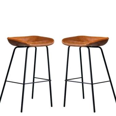 Imagem de Kit 2 Cadeira Banqueta Alta Com Assento Estofado em Couro Marrom Leath