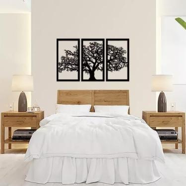 Imagem de Kit Quadro Decorativo Árvore Da Vida Vazado 3 Peças Madeira Mdf 3mm Preto (padrão)