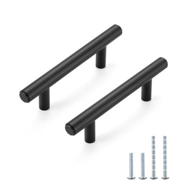 Imagem de L&lonpa Pacote com 10 puxadores pretos para armário – espaçamento de parafuso de 76 mm, puxadores de gaveta serrilhados de alumínio sólido, ferragens modernas duráveis para cozinha, quarto, banheiro,