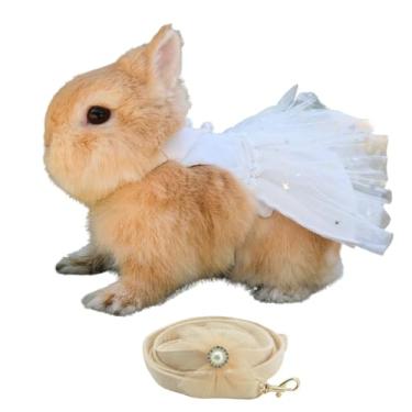 Imagem de Peitoral e coleira de coelho – Arnês de coelho à prova de fuga para caminhadas, caminhadas, acampamento ao ar livre – conjunto de coleira para animais pequenos e fofos champanhe (branco, grande)