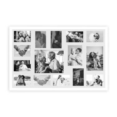 Imagem de Painel Multifotos de Vidro com Paspatur Expositor para 15 Fotos 83X53 Versátil para Parede ou Balcão Outlet dos Quadros (Branco)