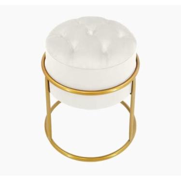 Imagem de Puff Banqueta Estofado Decorativo Base De Ferro Capitonê Suede Branco 