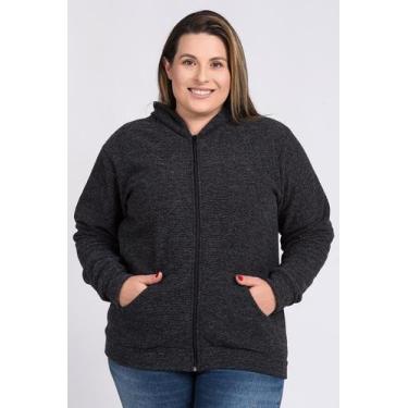 Imagem de Jaqueta Feminina Plus Size Bouclê Capuz Fechamento Zíper Bolso Canguru