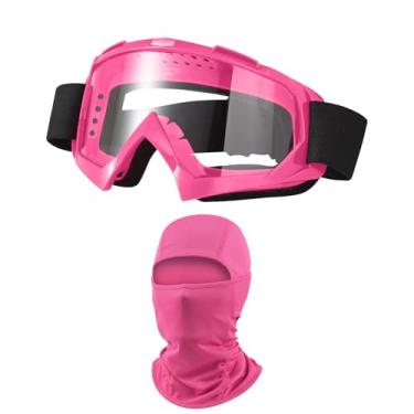 Imagem de LJDJ Óculos de motocross para motocicleta off-road para quadriciclo com proteção solar UV balaclava cobertura facial completa (rosa rosa/transparente + máscara)