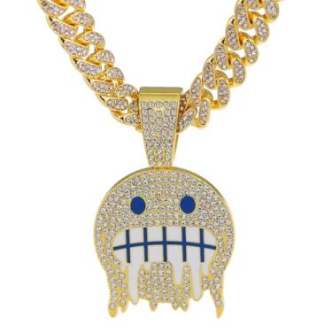 Imagem de GuoShuang Corrente de elos cubanos para homens e mulheres com pingente, colar de elos cubanos Miami Ice Out Diamond Joias Hip Hop, 20 Inch, Metal, Sem Pedra Preciosa