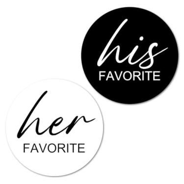 Imagem de 124 adesivos favoritos His Her (62+62), preto e branco, etiquetas brilhantes redondas grandes de 2,5 cm, etiquetas de casamento, chá de panela, ótimo para sacolas de presente, selos de envelope
