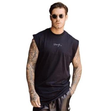Imagem de Regata Machao Aplique Assinatura Simples Oversized Summer Verao Fitness Preto-Masculino
