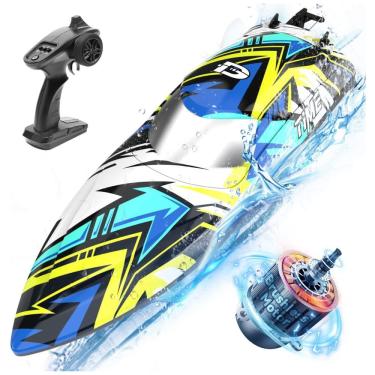 Imagem de Barco de Controle Remoto para Adultos com Velocidade Máxima de 48 km/h e Luzes LED, DEERC 2104NEW, Azul
