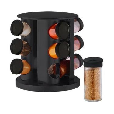 Imagem de Porta Temperos Giratório Com 9 Potes De Vidro Tampa Dosadora - Homelan