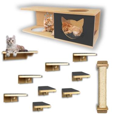 Imagem de Playground Gatos 11pçs Com Arranhador 80cm Montado Premium - BT WOOD, 