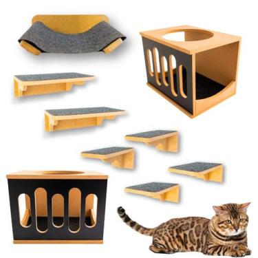 Imagem de Playground Gato 9pcs Prateleiras Nichos Montado Com Rede Resistente On