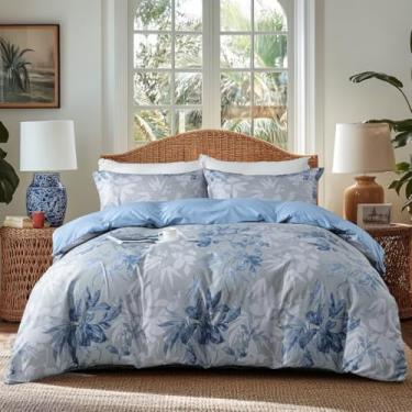 Imagem de OAITE Capa de edredom de plumas - Capa de edredom macia com estampa cinza Nishino, conjunto de 3 peças, 1 capa de edredom com zíper de 254 cm x 224 cm e 2 fronhas