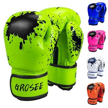 Imagem de Luva de boxe infantil 170 g 227 g, luvas de treinamento para jovens, meninos e meninas para saco de pancadas, kickboxing, Muay Thai, MMA, UFC, presente para idades de 6 a 15 anos (verde, 170 g (20,4 a