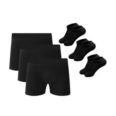 Imagem de Kit 12 Cuecas Boxer Em Algodão Preto + 3 Meias M3 QLC SPORT, GG, Preto