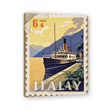 Imagem de Italian Riviera Steam Ship Vintage Italian Steamship Impressão em tela - Carimbo de papel envelhecido 40 x 52 cm
