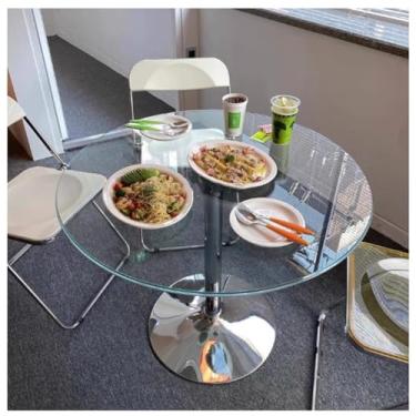 Imagem de Mesa redonda de vidro com pedestal de vidro para cozinha mesa de jantar 60/70/80 cm circular moderna 2-4 lugares mesa bistrô base cromada (70 cm/27,3")