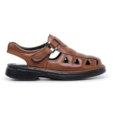 Imagem de Sandália masculina ortopédica antiestresse couro conforto - Flex Natur